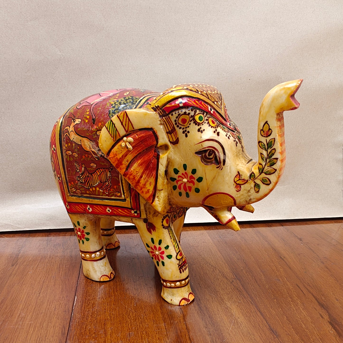 Handpainted Bone Elephant Figurine – Miniature, 14 cm
