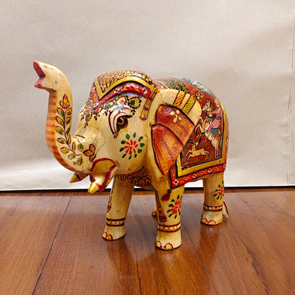 Handpainted Bone Elephant Figurine – Miniature, 14 cm