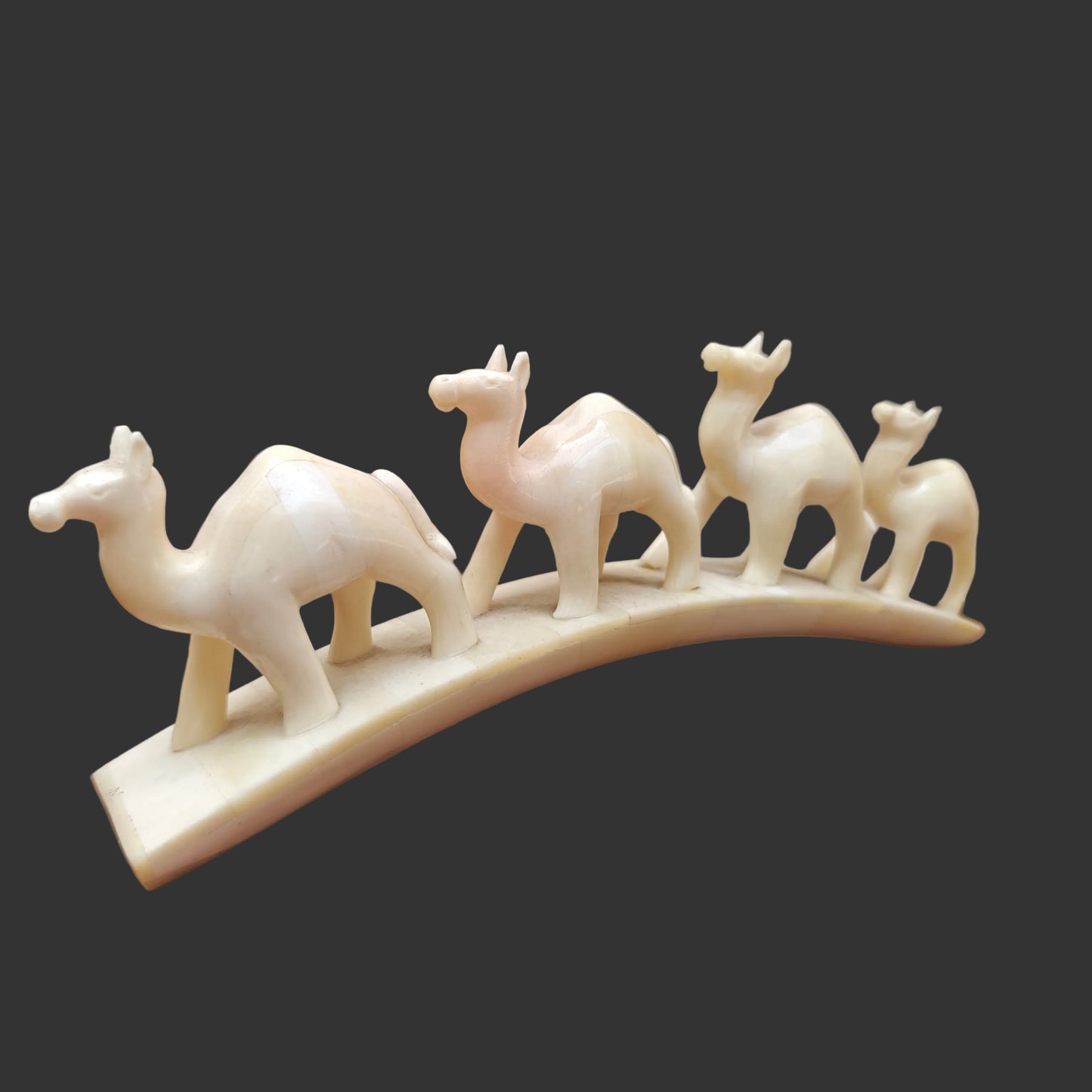 Carved Bone Animal Parade on Arch – 4 Elephants & 4 Camels