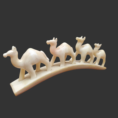 Carved Bone Animal Parade on Arch – 4 Elephants & 4 Camels