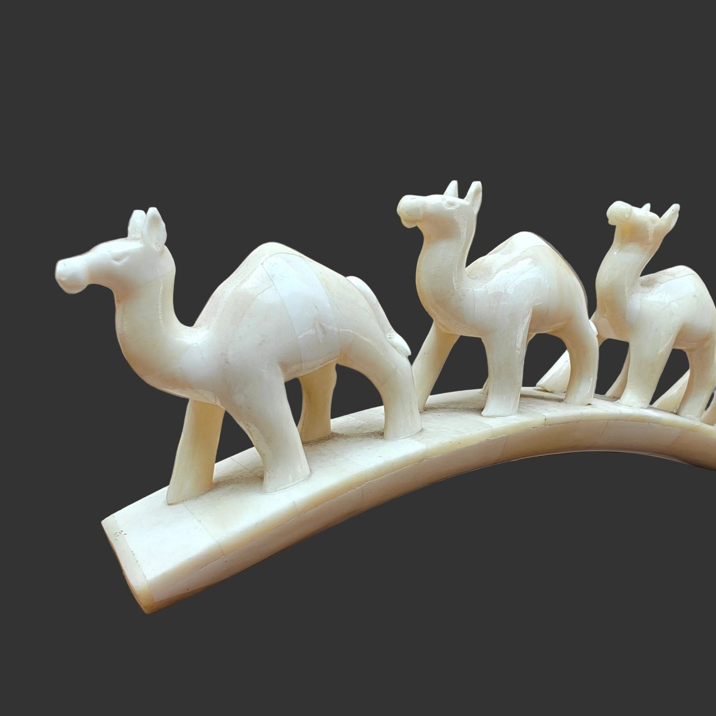 Carved Bone Animal Parade on Arch – 4 Elephants & 4 Camels