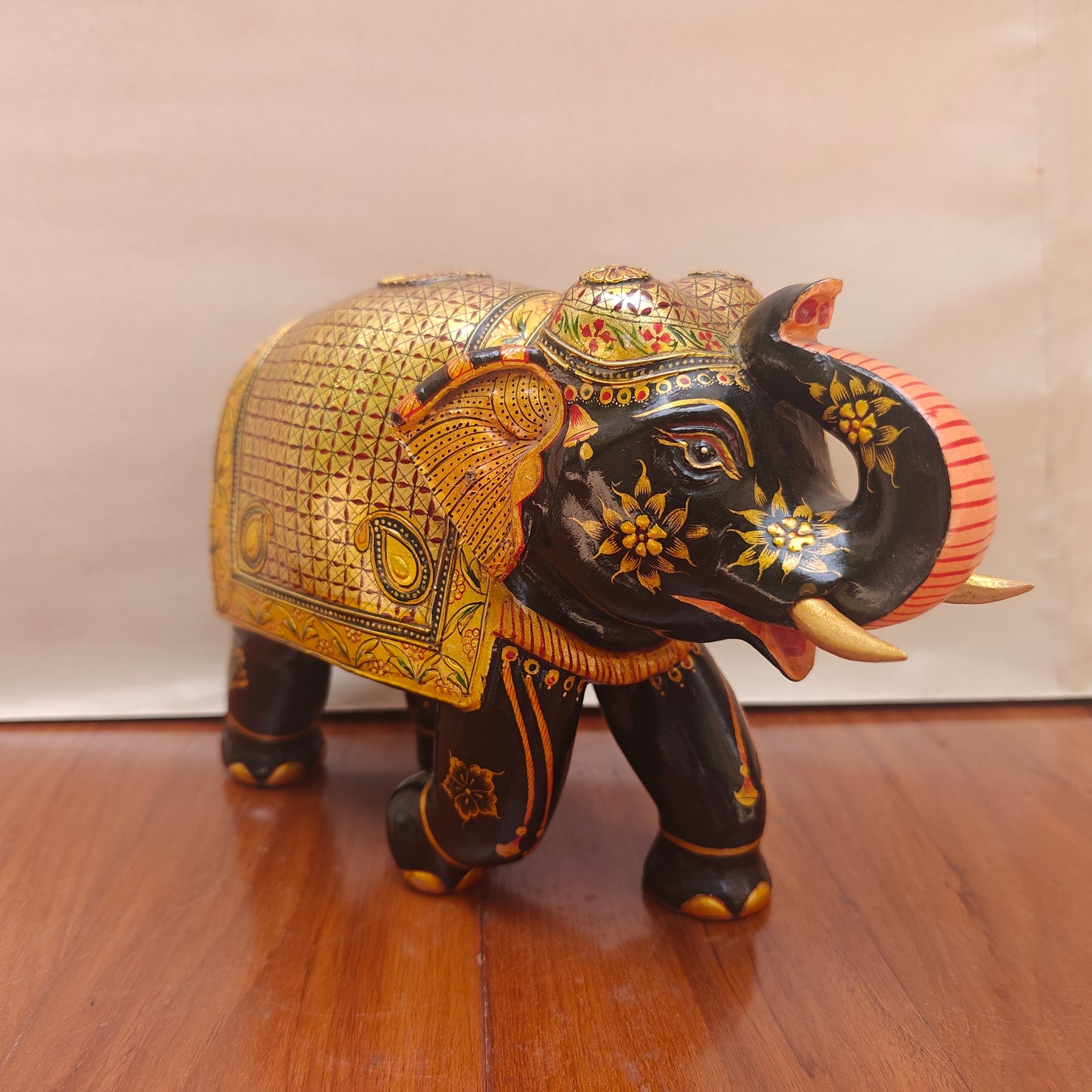 Handpainted Decorative Elephant Figurine – Black & Gold (24 cm)