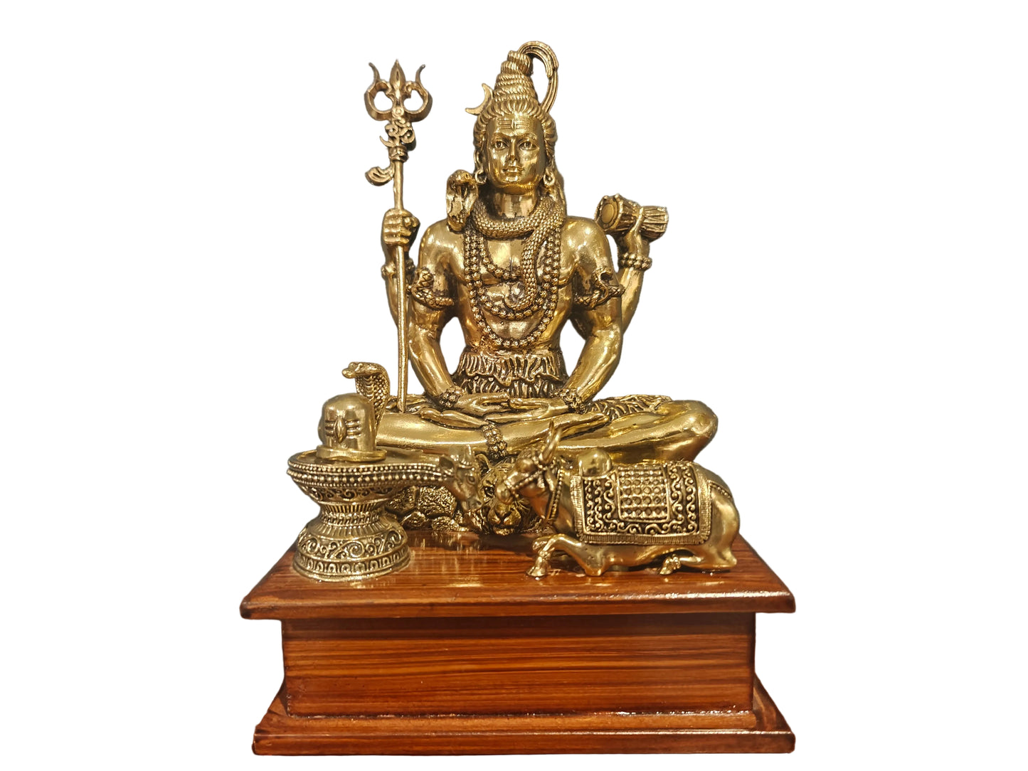 Brass Shiva with Nandi on Wooden Stand – 17 cm