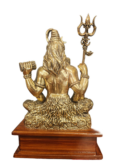 Brass Shiva with Nandi on Wooden Stand – 17 cm
