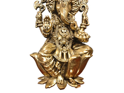 Brass Ganesha Idol on Wood Stand – 20 cm