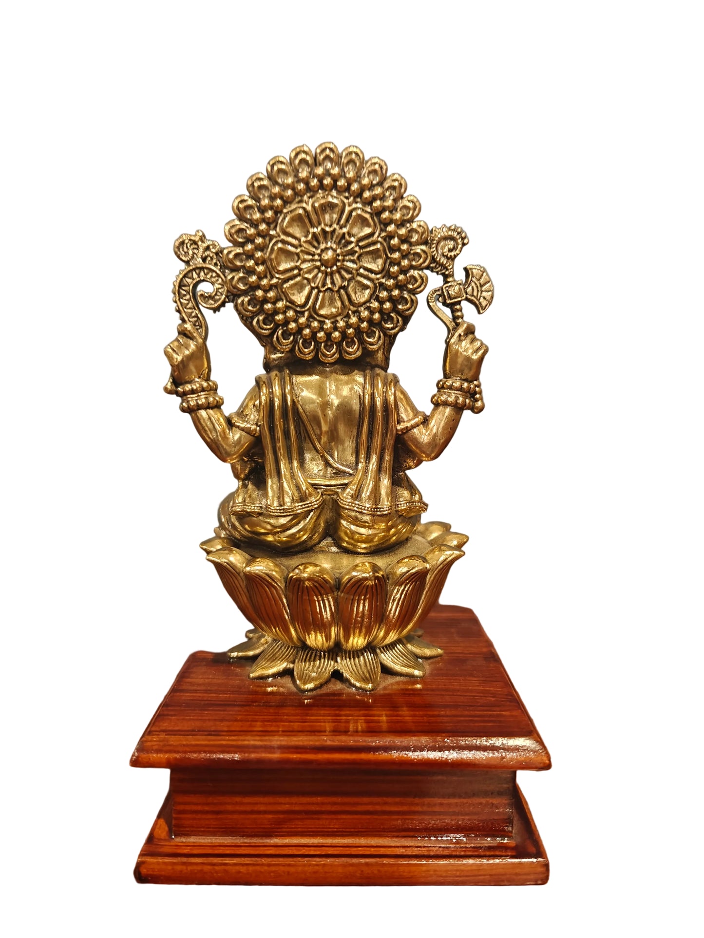Brass Ganesha Idol on Wood Stand – 20 cm