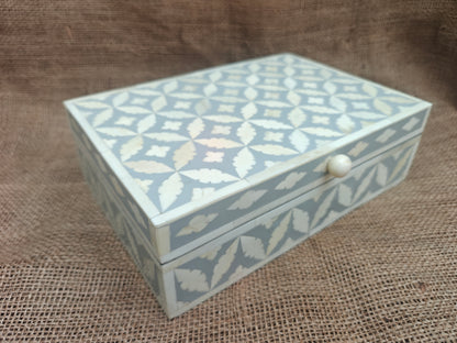 Bone Inlay Geometric Design Box | Grey Resin | Handcrafted Jewellery & Keepsake Box | 25 x 17.5 Cms