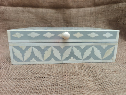 Bone Inlay Geometric Design Box | Grey Resin | Handcrafted Jewellery & Keepsake Box | 25 x 17.5 Cms