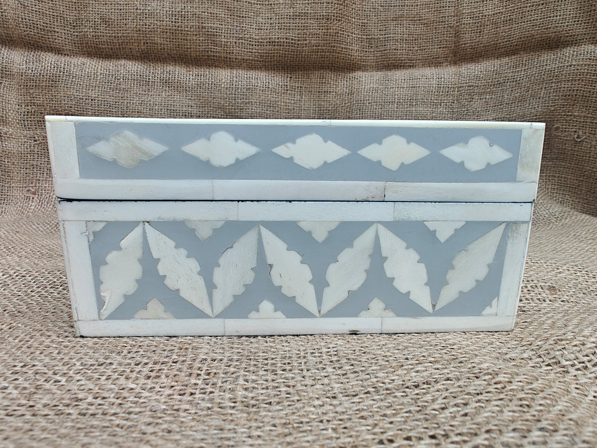 Bone Inlay Geometric Design Box | Grey Resin | Handcrafted Jewellery & Keepsake Box | 25 x 17.5 Cms