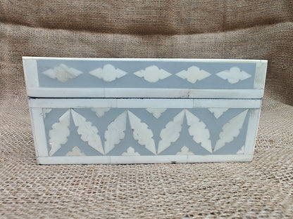 Bone Inlay Geometric Design Box | Grey Resin | Handcrafted Jewellery & Keepsake Box | 25 x 17.5 Cms