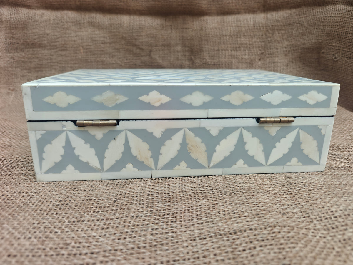 Bone Inlay Geometric Design Box | Grey Resin | Handcrafted Jewellery & Keepsake Box | 25 x 17.5 Cms