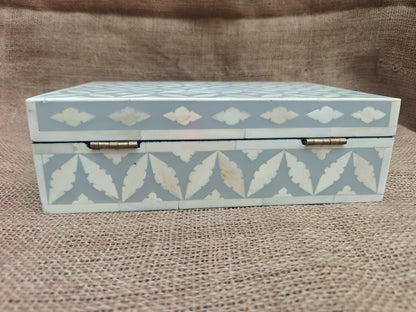 Bone Inlay Geometric Design Box | Grey Resin | Handcrafted Jewellery & Keepsake Box | 25 x 17.5 Cms