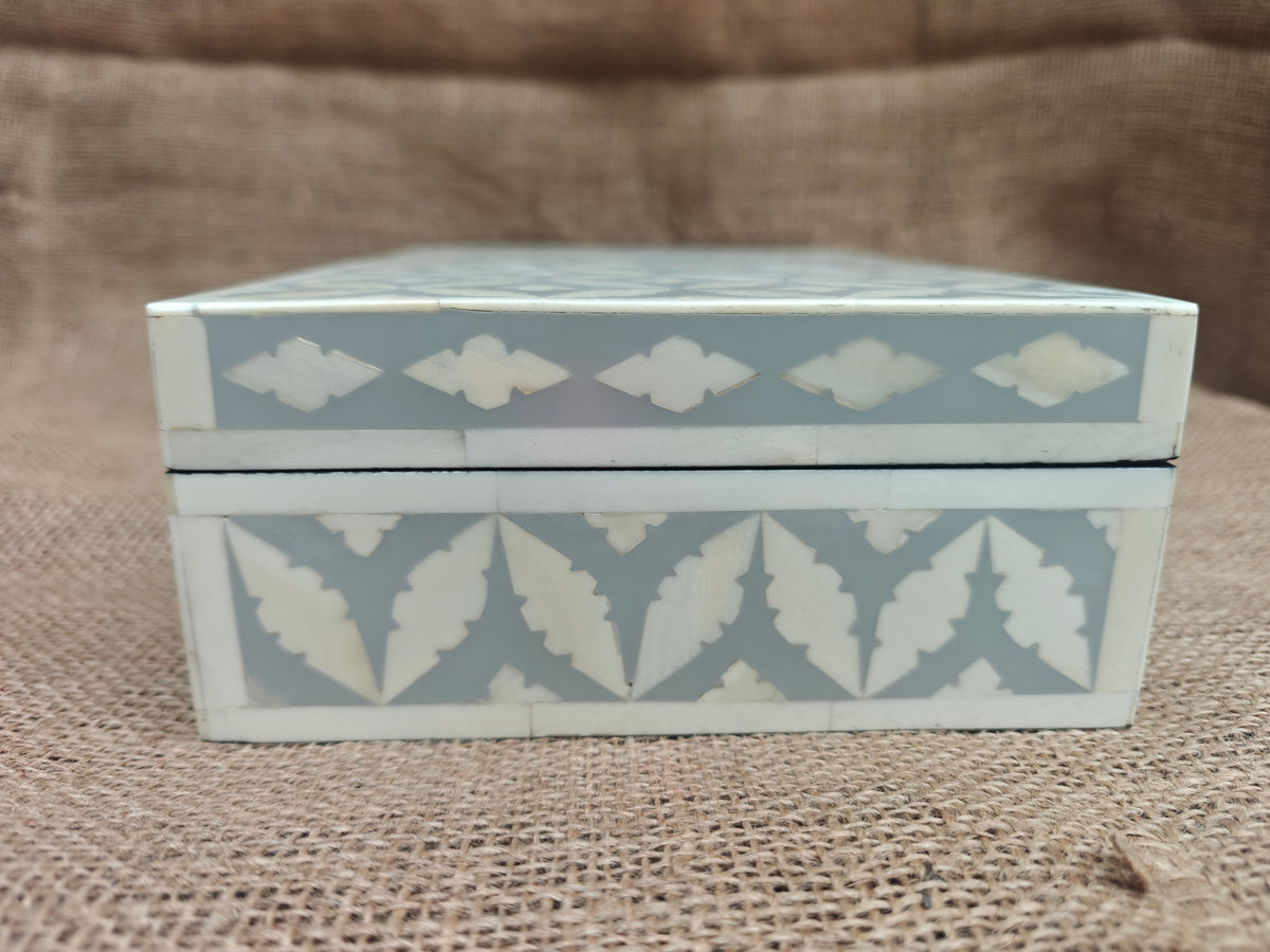 Bone Inlay Geometric Design Box | Grey Resin | Handcrafted Jewellery & Keepsake Box | 25 x 17.5 Cms
