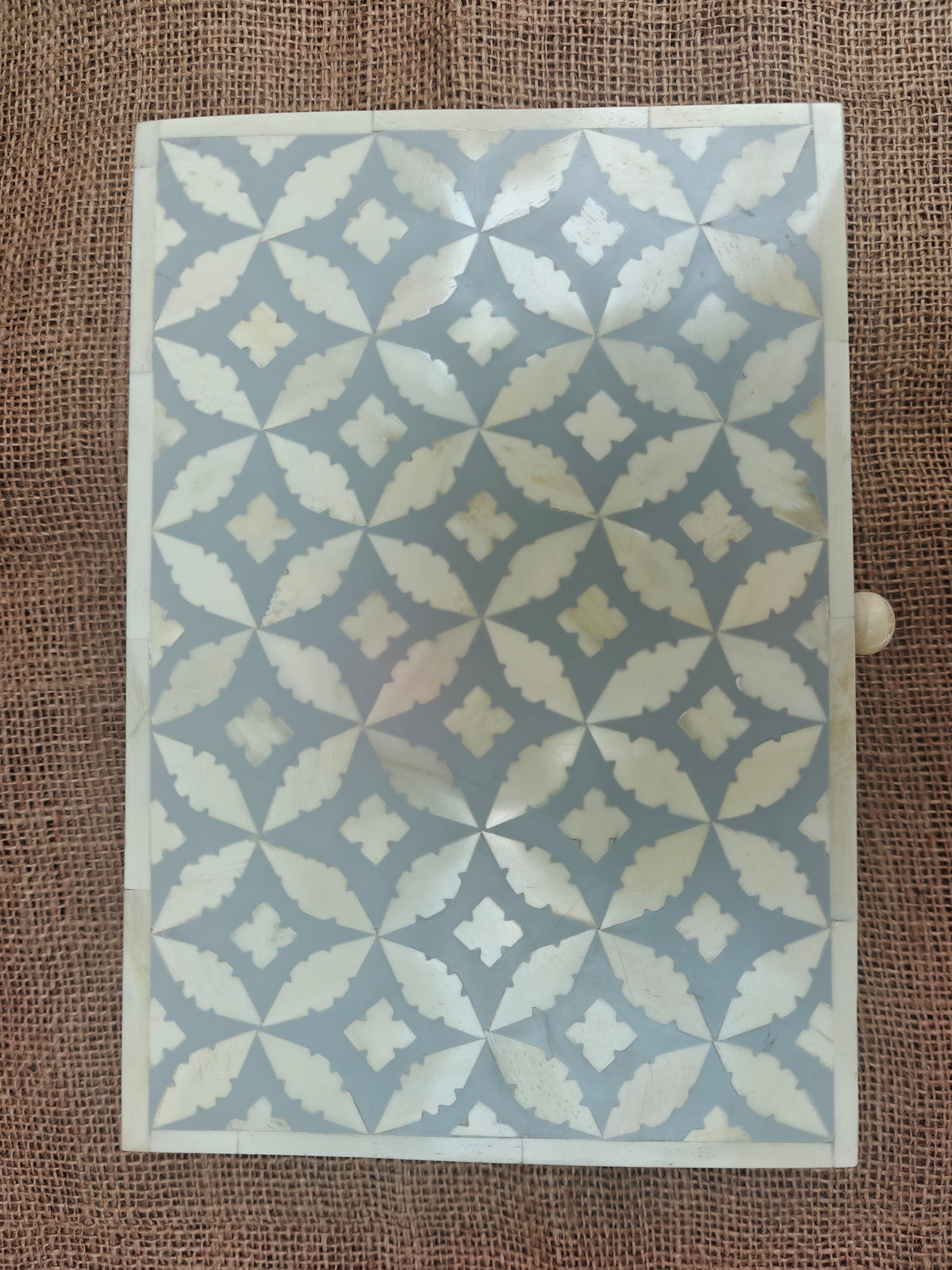 Bone Inlay Geometric Design Box | Grey Resin | Handcrafted Jewellery & Keepsake Box | 25 x 17.5 Cms