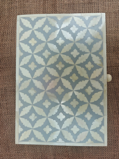 Bone Inlay Geometric Design Box | Grey Resin | Handcrafted Jewellery & Keepsake Box | 25 x 17.5 Cms