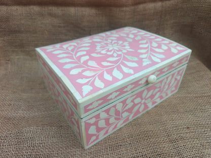 Bone Inlay Floral Box | Pink Resin | Handcrafted Jewellery & Keepsake Box | 26.5 x 20 x 11 Cms. (Copy)