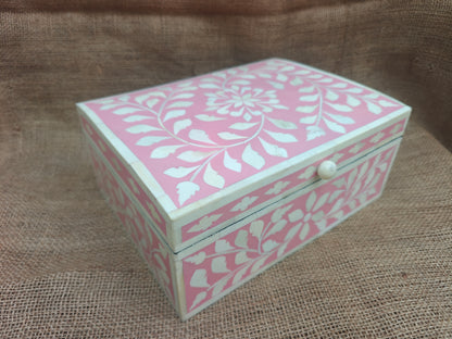 Bone Inlay Floral Box | Pink Resin | Handcrafted Jewellery & Keepsake Box | 26.5 x 20 x 11 Cms. (Copy)