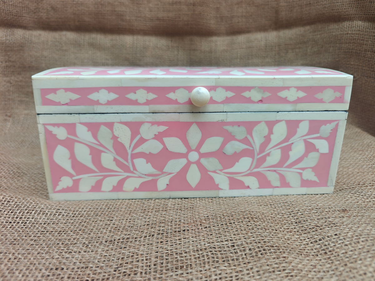 Bone Inlay Floral Box | Pink Resin | Handcrafted Jewellery & Keepsake Box | 26.5 x 20 x 11 Cms. (Copy)
