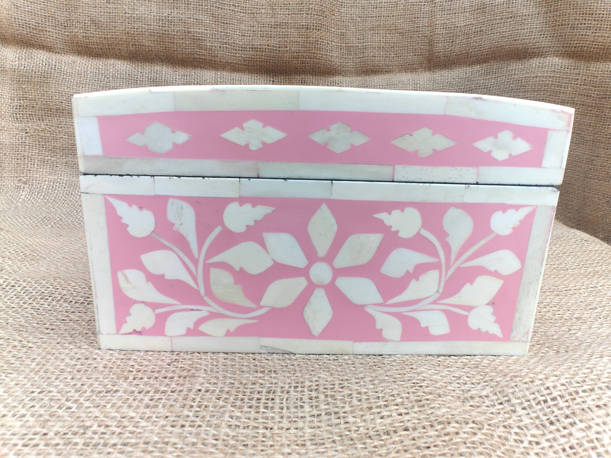 Bone Inlay Floral Box | Pink Resin | Handcrafted Jewellery & Keepsake Box | 26.5 x 20 x 11 Cms. (Copy)