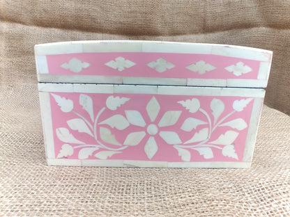Bone Inlay Floral Box | Pink Resin | Handcrafted Jewellery & Keepsake Box | 26.5 x 20 x 11 Cms. (Copy)