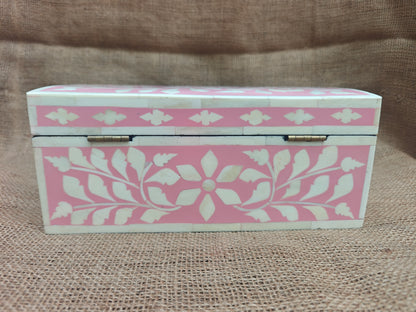 Bone Inlay Floral Box | Pink Resin | Handcrafted Jewellery & Keepsake Box | 26.5 x 20 x 11 Cms. (Copy)