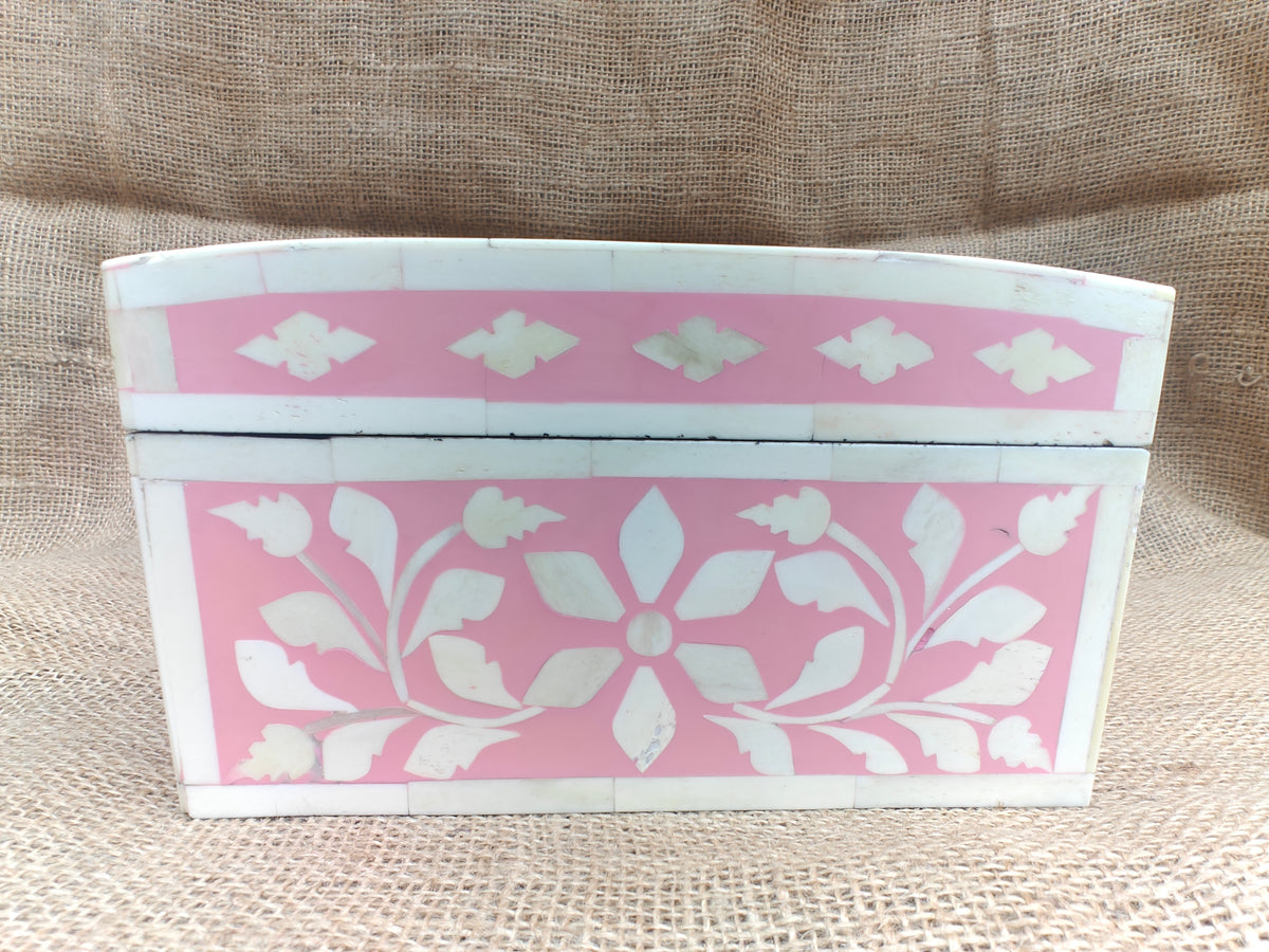 Bone Inlay Floral Box | Pink Resin | Handcrafted Jewellery & Keepsake Box | 26.5 x 20 x 11 Cms. (Copy)