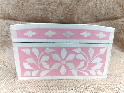 Bone Inlay Floral Box | Pink Resin | Handcrafted Jewellery & Keepsake Box | 26.5 x 20 x 11 Cms. (Copy)