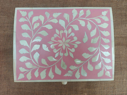 Bone Inlay Floral Box | Pink Resin | Handcrafted Jewellery & Keepsake Box | 26.5 x 20 x 11 Cms. (Copy)