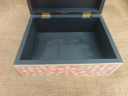 Bone Inlay Floral Box | Pink Resin | Handcrafted Jewellery & Keepsake Box | 26.5 x 20 x 11 Cms. (Copy)
