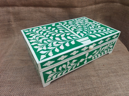 Bone Inlay Decorative Box – Green Tree of Life Design, 35x22.5x11.5 cm