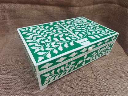 Bone Inlay Decorative Box – Green Tree of Life Design, 35x22.5x11.5 cm