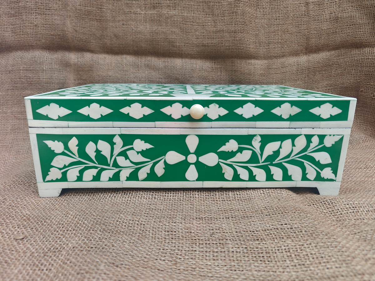 Bone Inlay Decorative Box – Green Tree of Life Design, 35x22.5x11.5 cm