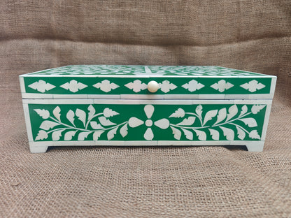 Bone Inlay Decorative Box – Green Tree of Life Design, 35x22.5x11.5 cm