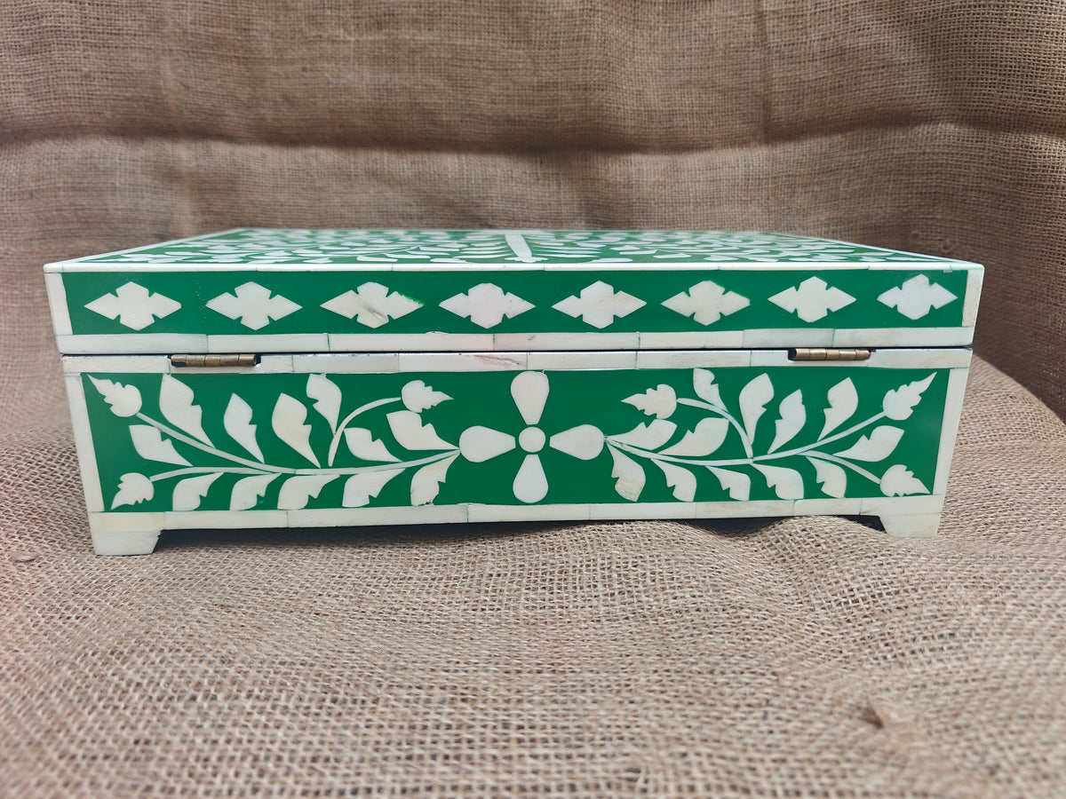 Bone Inlay Decorative Box – Green Tree of Life Design, 35x22.5x11.5 cm