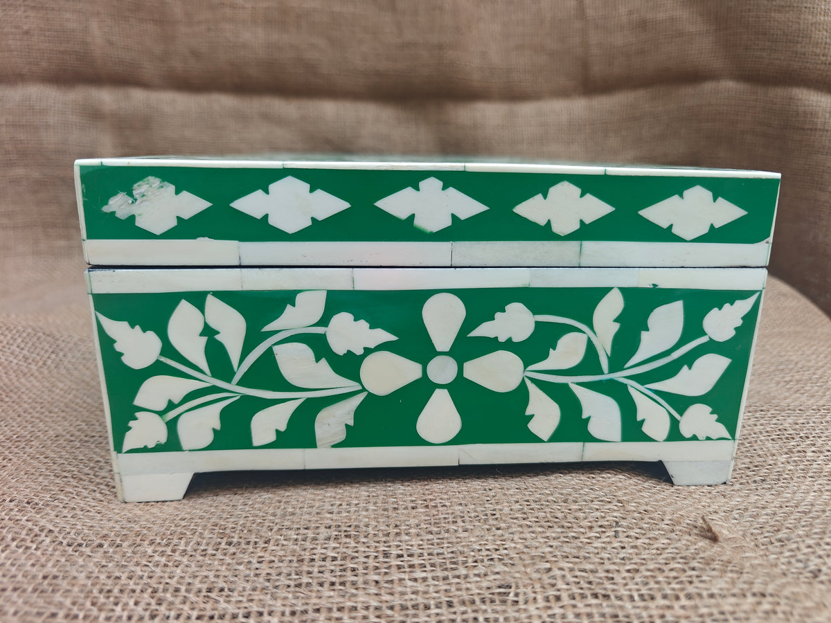 Bone Inlay Decorative Box – Green Tree of Life Design, 35x22.5x11.5 cm