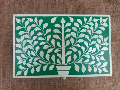 Bone Inlay Decorative Box – Green Tree of Life Design, 35x22.5x11.5 cm