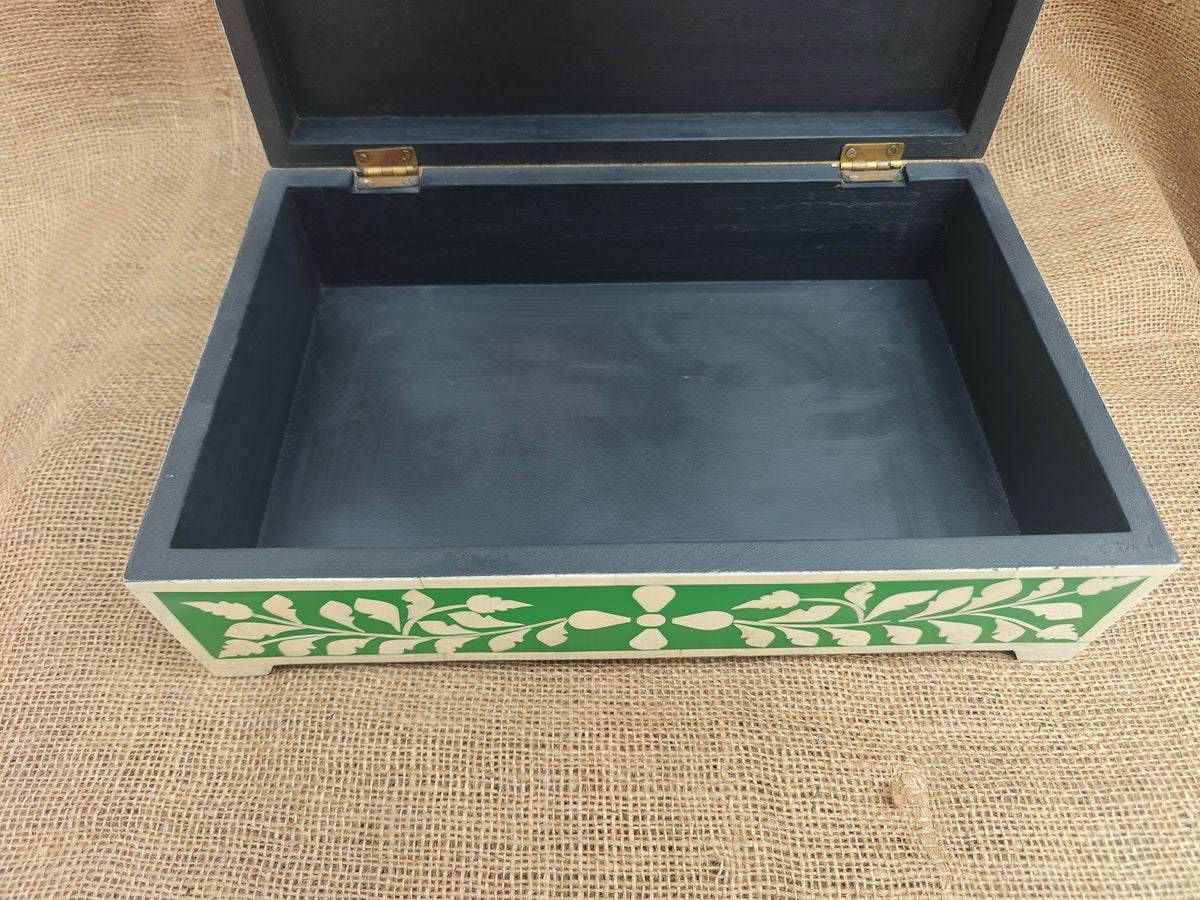 Bone Inlay Decorative Box – Green Tree of Life Design, 35x22.5x11.5 cm