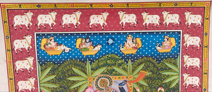 Gopashtami Pichwai Painting | Shrinathji with Sacred Herd & Red Cow Border | 36x48 inch