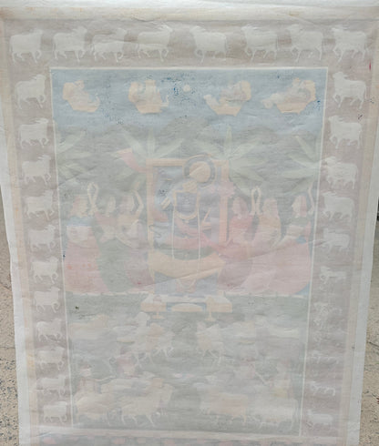 Gopashtami Pichwai Painting | Shrinathji with Sacred Herd & Red Cow Border | 36x48 inch