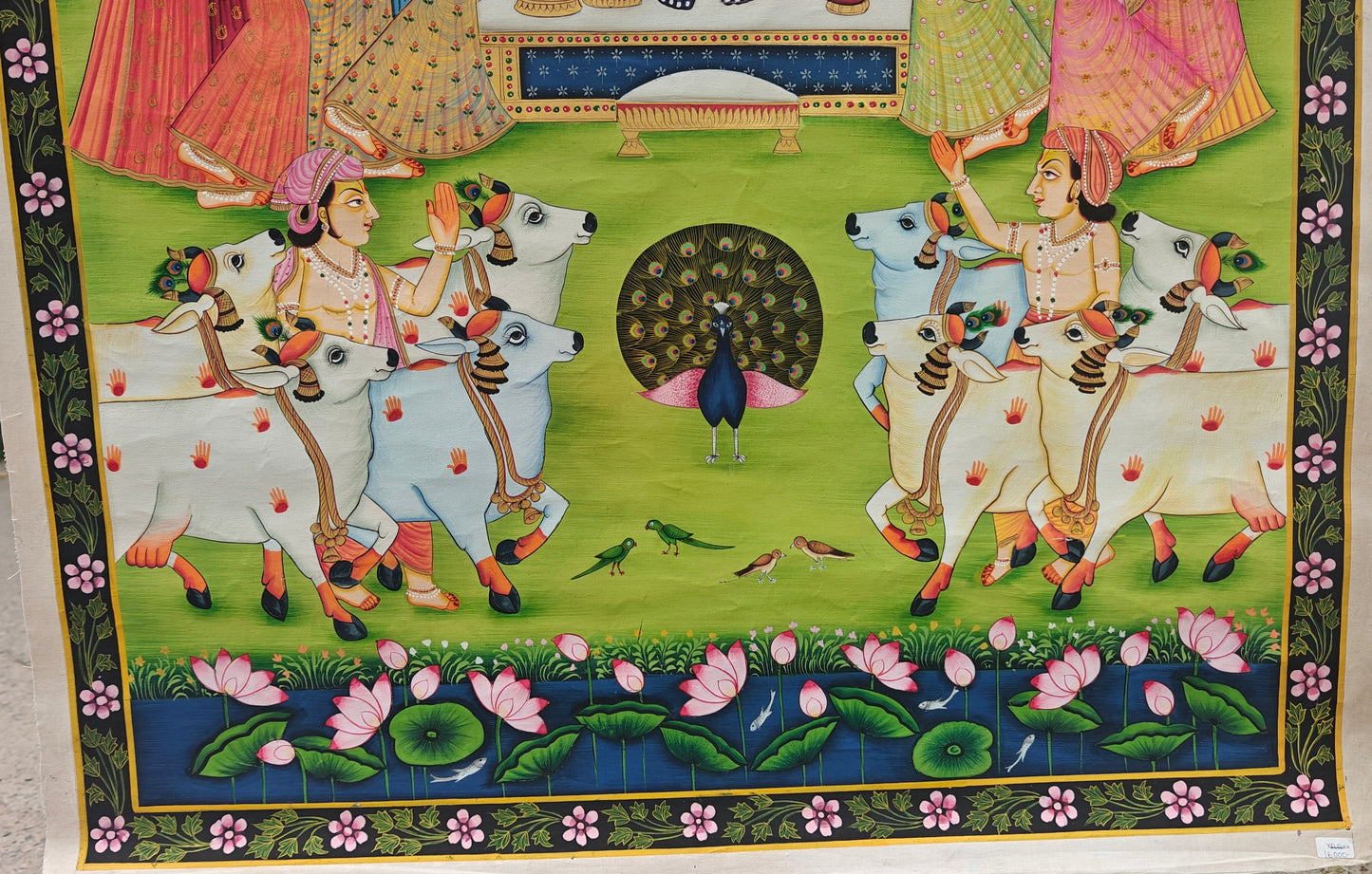 Kamal Talai Pichwai Painting | Shrinathji with Lotus Pond & Sacred Cows | Night Scene | 36x48 inch
