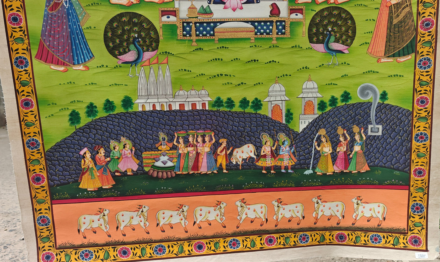 Shrinathji Pichwai | Divine Gopis & Celestial Sky | Nathdwara Handpainted | 36x48 inch