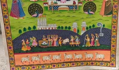 Shrinathji Pichwai | Divine Gopis & Celestial Sky | Nathdwara Handpainted | 36x48 inch