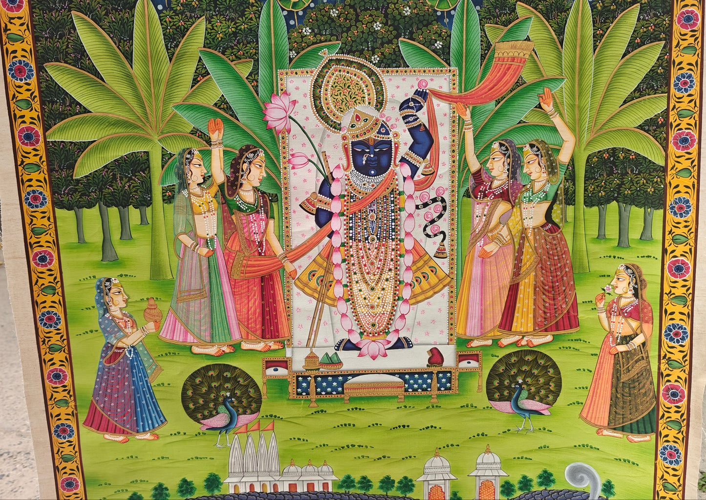 Shrinathji Pichwai | Divine Gopis & Celestial Sky | Nathdwara Handpainted | 36x48 inch