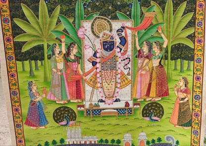 Shrinathji Pichwai | Divine Gopis & Celestial Sky | Nathdwara Handpainted | 36x48 inch