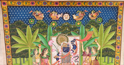 Shrinathji Pichwai | Divine Gopis & Celestial Sky | Nathdwara Handpainted | 36x48 inch