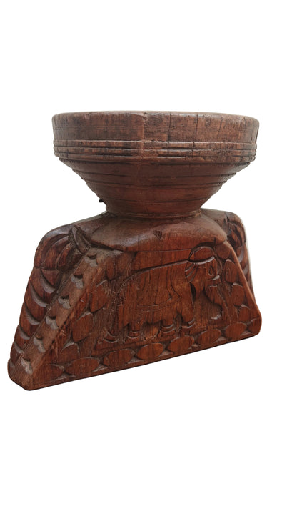 Antique Teak Wood Seeder Candle Holder | Vintage Indian Farmers Tool | Hand-Carved