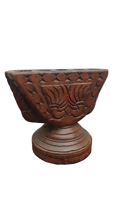 Antique Teak Wood Seeder Candle Holder | Vintage Indian Farmers Tool | Hand-Carved