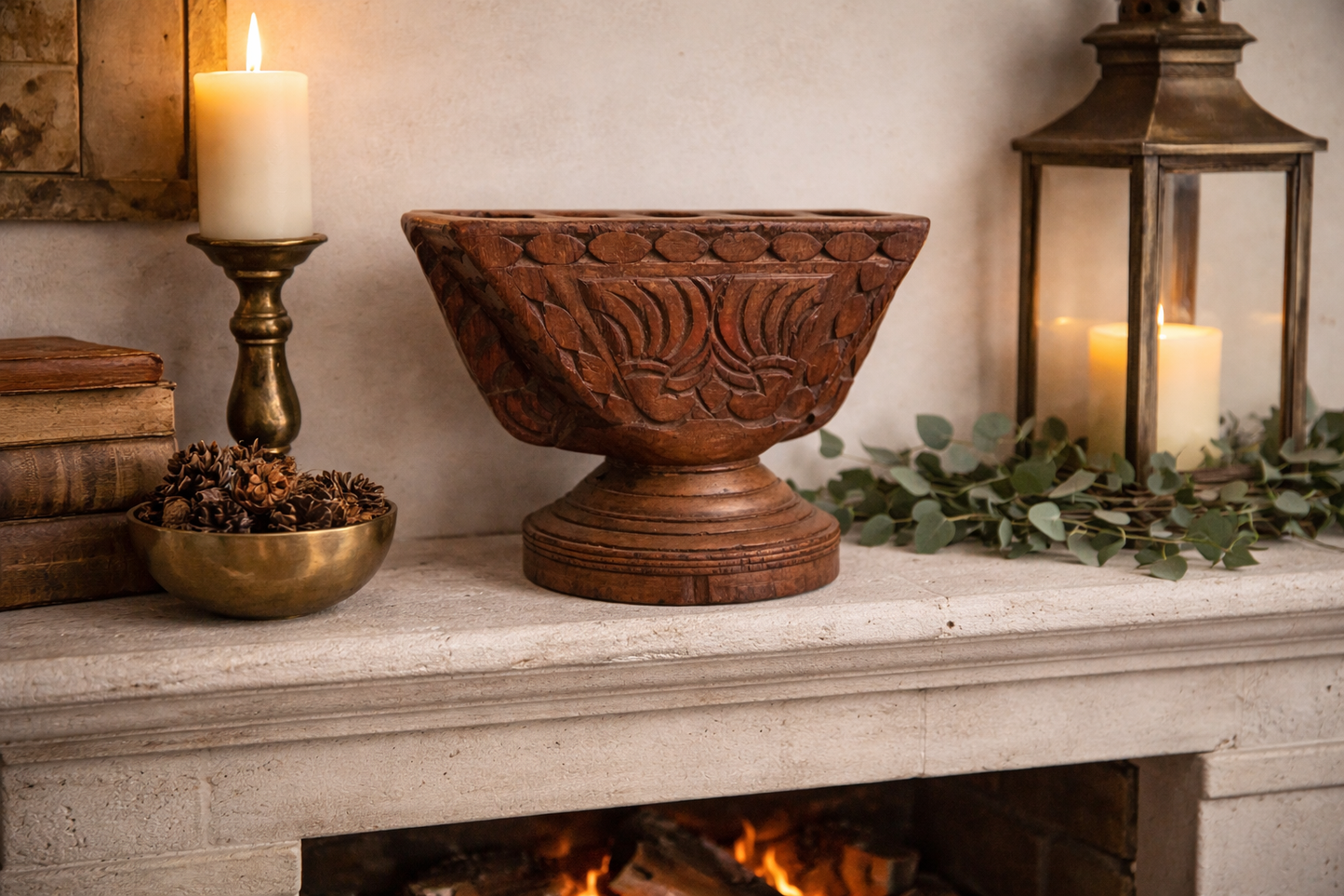 Antique Teak Wood Seeder Candle Holder | Vintage Indian Farmers Tool | Hand-Carved