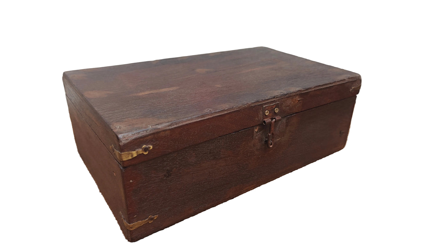 Antique Vintage Wood Box with Brass Hinge | Indian Heritage Storage Box