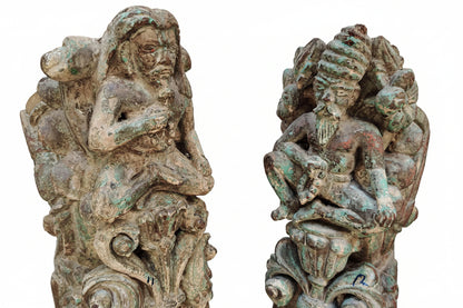 Antique Hand-Carved Wood Brackets with Sufi Saints & Floral Motifs | Architectural Corbels | Pair